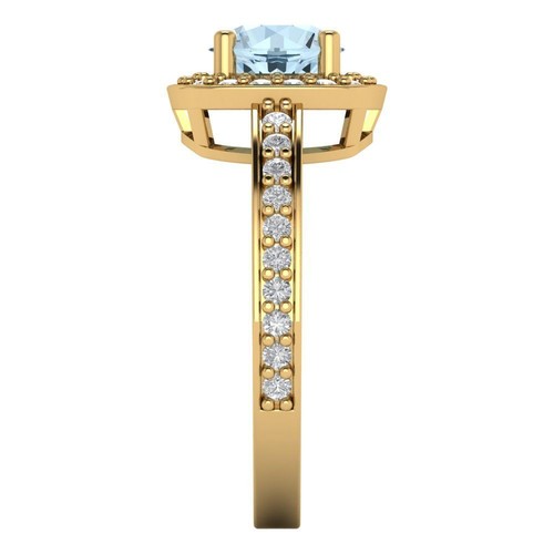 1.335Ct Round Cut Simulated Blue Diamond Halo Engagement Ring, 14K Yellow Gold - Picture 3 of 11