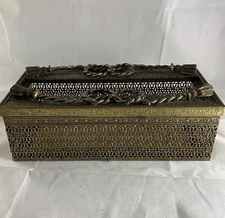 Vtg Brass Tissue Box Cover Rectangle Hollywood Regency Vanity Mid Century MCM