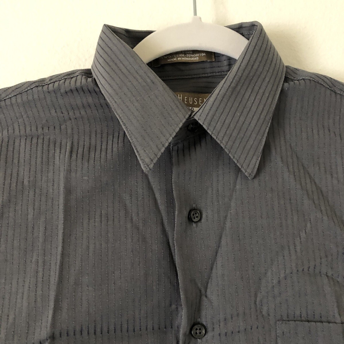 Van Heusen Satin Stripe Fitted Wrinkle Free Long Sleeve Gray Dress Shirt Sz  S