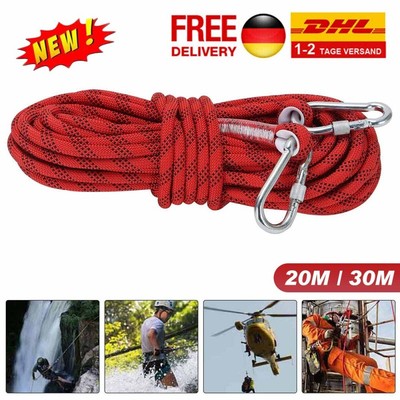 20m~50m Kletterseil Sicherheitsseil mit Karabinerhaken Seil Sicherung Camp 12mm