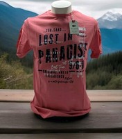Milano Italy T-Shirt Rundhals Kragen Gr. L 52 Lachs Rosa Mit Druck Print