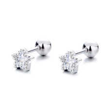 925 Sterling Silver Cubic Zirconia Star Shape Stud Earrings for Women Girls