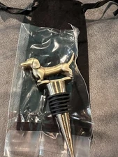 New Dachshund Wine Stopper Holder Bottle Cork Metal Gold