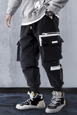 Mens Cyberpunk Drawstring Waist Techwear Jogger Cargo Combat