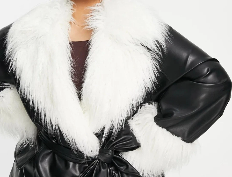 ASOS Luxe PU Tie Waist Jacket With Shirling Collar And Cuffs Plus Size 26 - Image 2 of 2