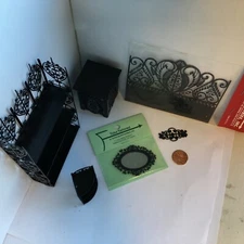 Dollhouse miniature Black Metal Bedroom Furniture, Farrow industries shelving.