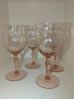 Vtg Pink Depression Glass Set of 4 Water Goblet Wine Glasses Optic