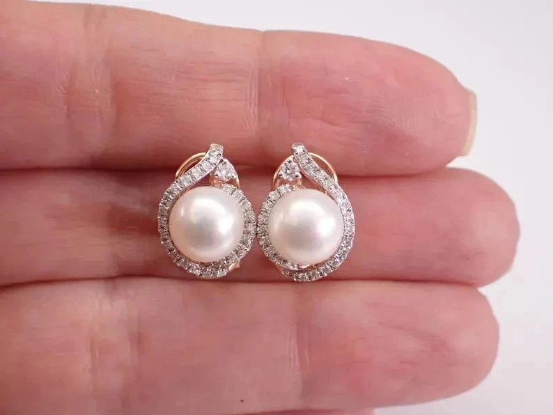 2 Ct Round Cut Lab-Created Pearl Omega Back Stud Earrings 14K Rose Gold Plated - Image 3 of 4