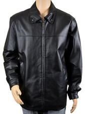 Black Button Collar Full Zipper Front Genuine 100 Leather Jacket/Coat Men's XL