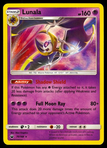 Lunala 70/168 Rare Celestial Storm Pokemon Holo LP