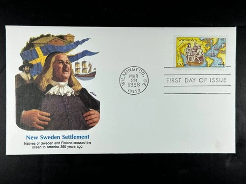US FDC 1988 New Sweden Settlement FDC 44c Airmail Wilmington DE Fleetwood a816
