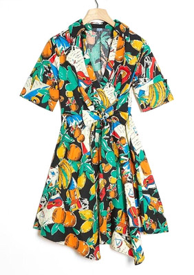 ANTHROPOLOGIE Dress Plus Size 2X Eva Franco Faux Wrap Shirtdress Travel Print 