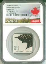 2018 Canada S$3 Rose Gold Gilt Maple Leaf Quartet Lower Left NGC Reverse PF70