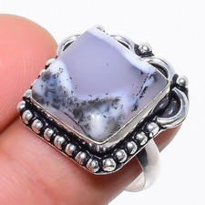 Natural Dendrite Opal Gemstone 925 Sterling Silver Ring Size 7.5 G906