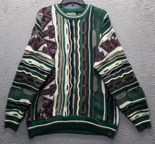 Le Tigre Sweater Mens L Multi Geometric 3D Knit Long Vintage 90's Crew Pullover