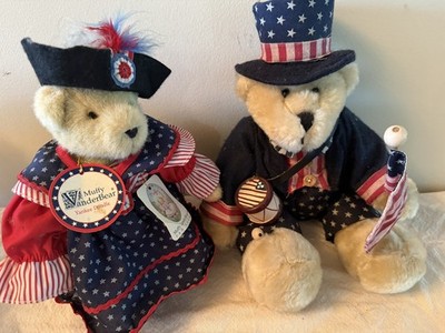 VTG  Muffy VanderBear Yankee Doodle  & Patriotic Uncle Sam Bear Holds Drum/ Flag