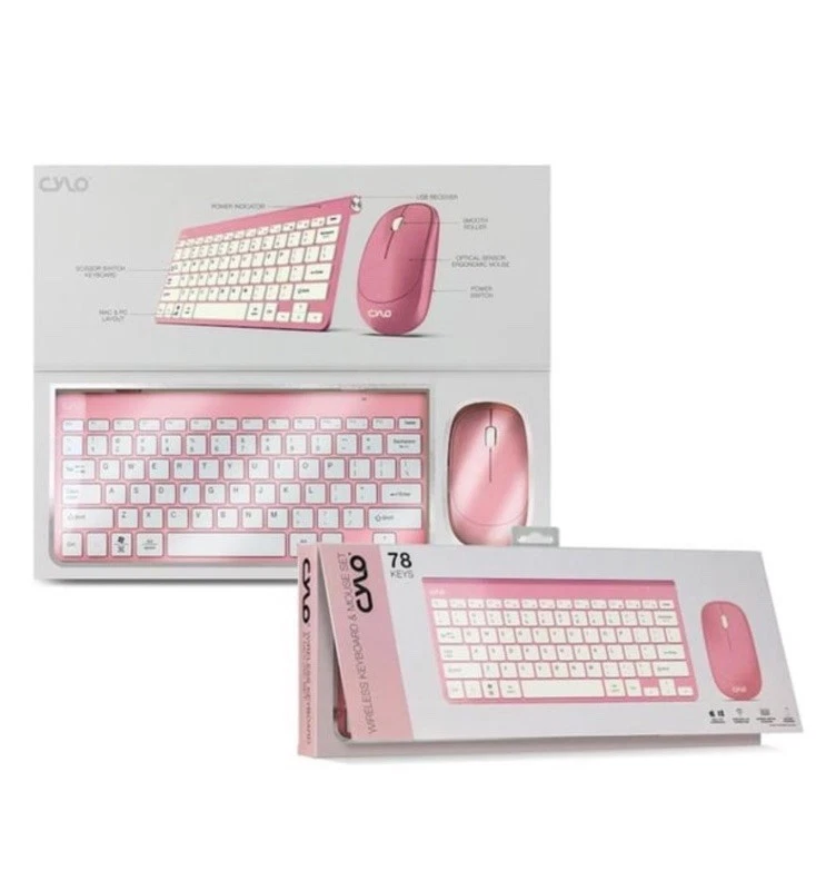 CYLO Plug & Play Wireless Mouse and Keyboard Pink and White Universal PC or MAC - Image 2 of 2