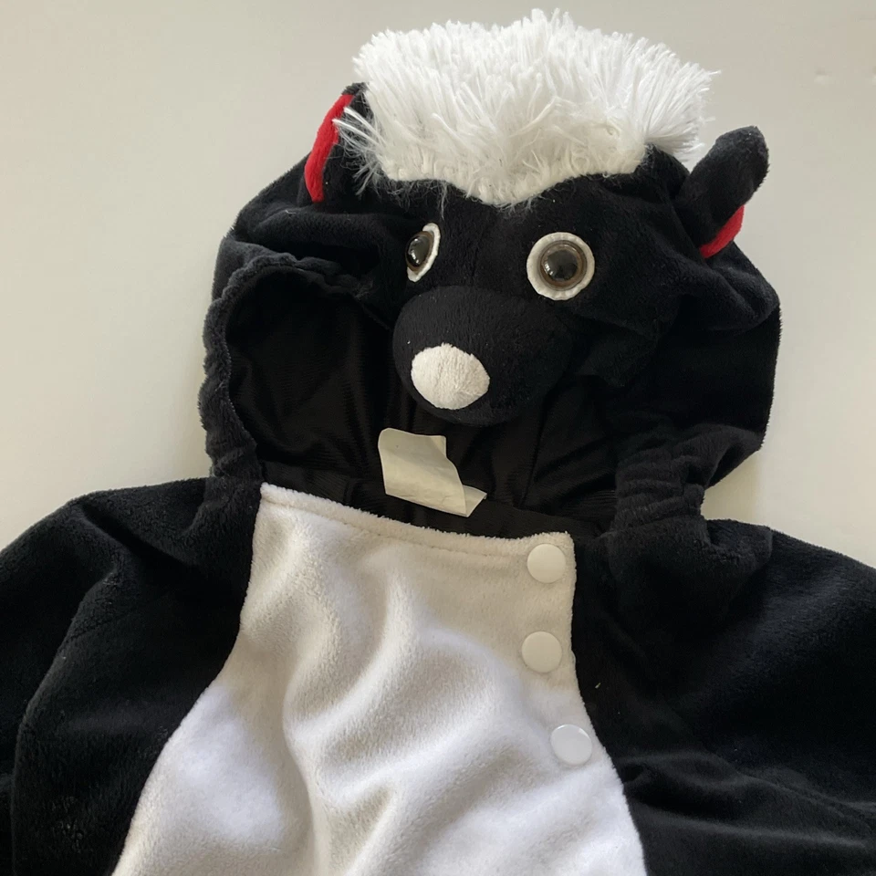 DISFRAZ DE MOFETA HALLOWEEN Bebé Infante 12-18 Negro Blanco Capucha / Snap / 1 pieza Foto 2 de 4