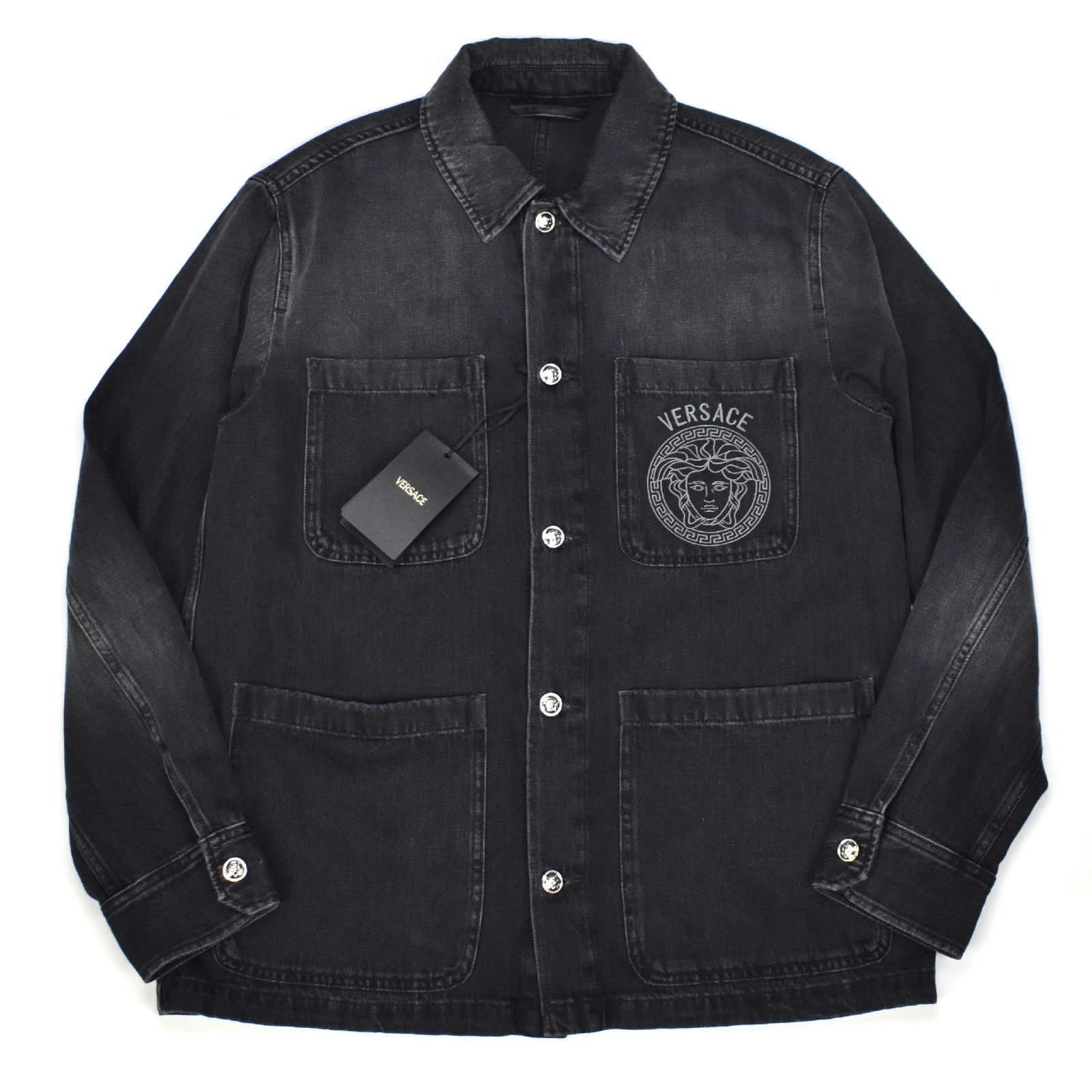 NWT $1695 VERSACE Black Denim Medusa Logo Chore Coat Jacket Mens XL 54 AUTHENTIC - product detail image 2