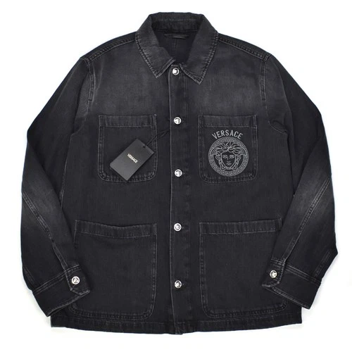 NWT $1695 VERSACE Black Denim Medusa Logo Chore Coat Jacket Mens XL 54 AUTHENTIC image 2