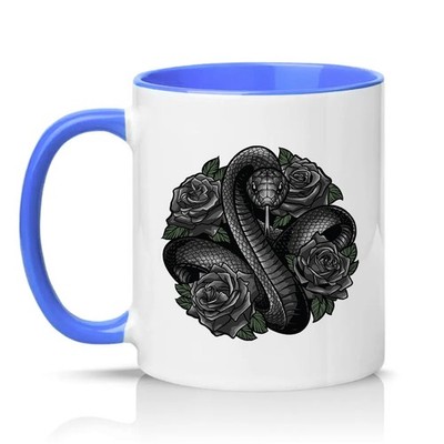 Schlange Rosen Unisex 11 Unzen Keramiktasse Gothic Tier Kunst Geschenk für Sie & Ihn