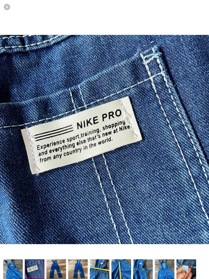 Mono vaquero azul algodón vintage Nike Pro para mujer talla pequeña Foto 2 de 4