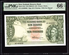 New Zealand 10 Pounds 1967 P161d PMG Gem Uncirculated 66 EPQ