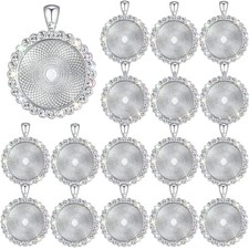 Hicarer 32 Pieces Rhinestone Bezel Pendant Trays Blanks Cabochon Pendant Setting