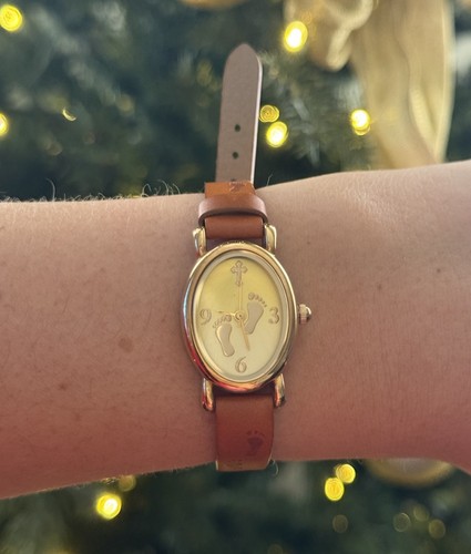 FOOTPRINTS & CROSS w/POEM ON THE BACK COVER 20mm GOLDTONE WATCH NO BOX ...