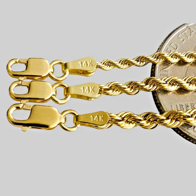 14K massives Gelbgold Seil Kette Halskette - 2 mm - 2,5 mm - 3 mm - UNISEX - 14KRP