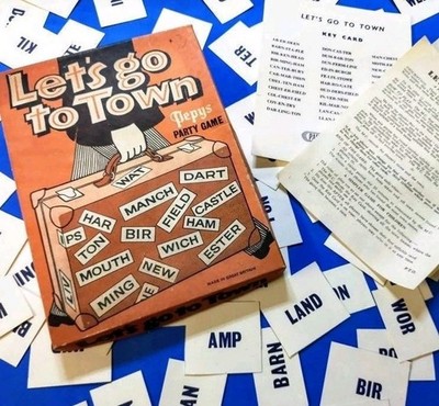 Vintage 50er Let's go to town Pepys Partyspiel, Midcentury Spiel, Vintage Spiel