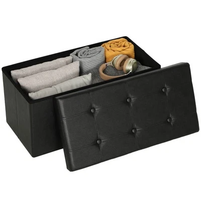 Banco otomano de almacenamiento HOMCOM, 89L cuero PU reposapiés plegable, negro