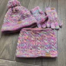 Zuppad Girls Size Small Winter 3 Pc Set. Knit Hat, Gloves, Neck Warmer