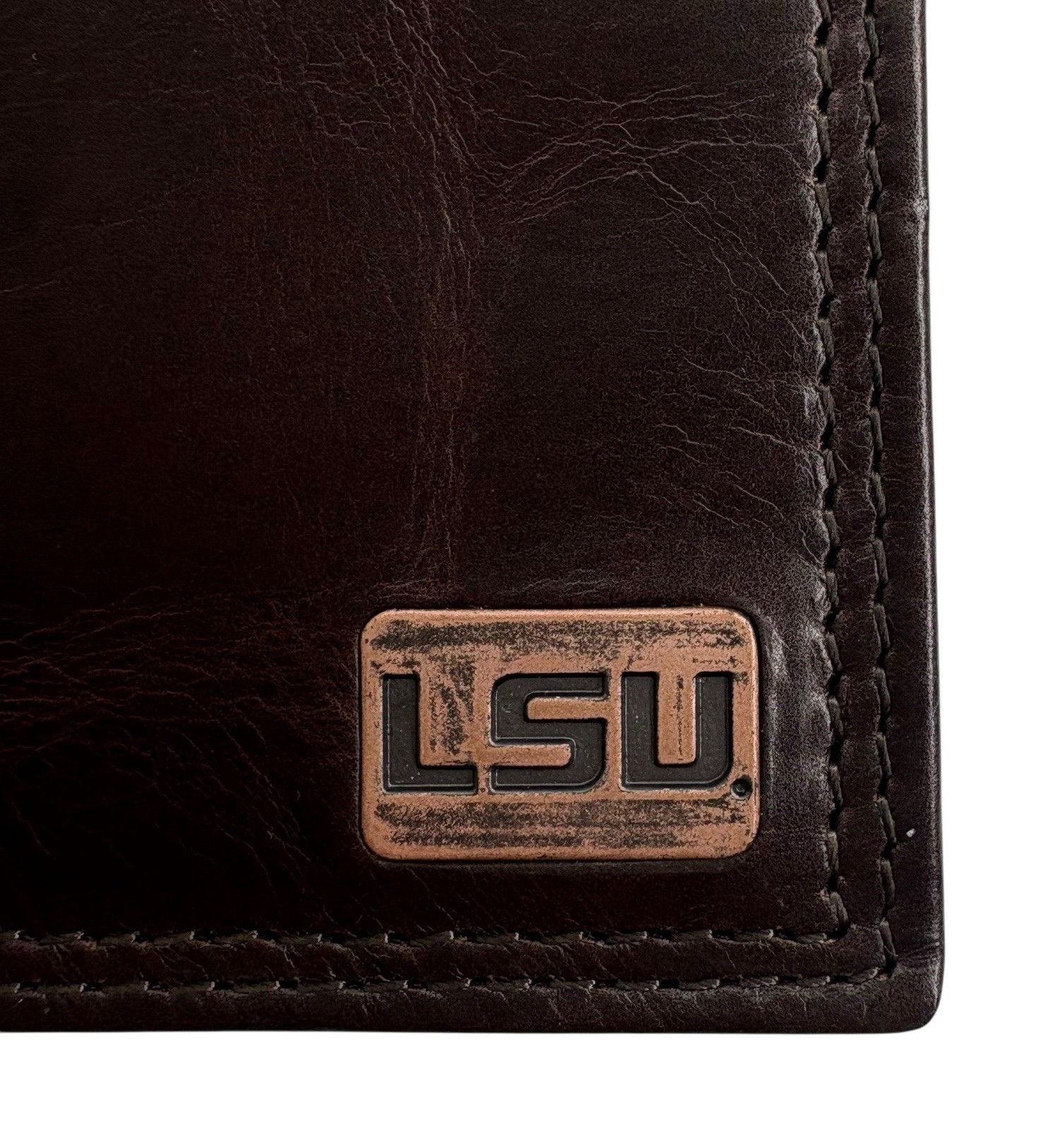 LSU Tigers Genuine Leather Secretary Wallet-Tall/Roper in Dark Brown-Enmon-New
