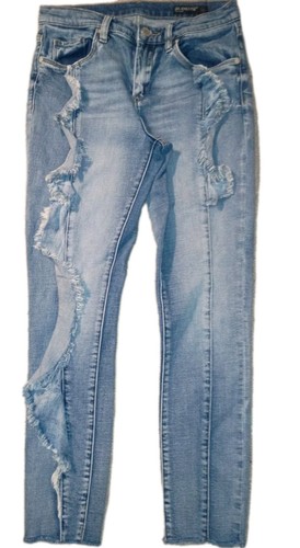 Blank NYC Bond Frayed Ruffle Skinny Jeans Blue Denim Mid Rise GUC Women's 26