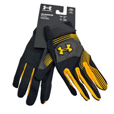 Under Armour UA Clean Up Youth Small Batting Gloves Black Yellow HeatGear NWT