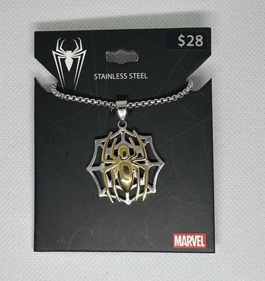 Marvel Spider-Man Stainless Steel Spider Pendant Necklace, Silver/Gold 22 in