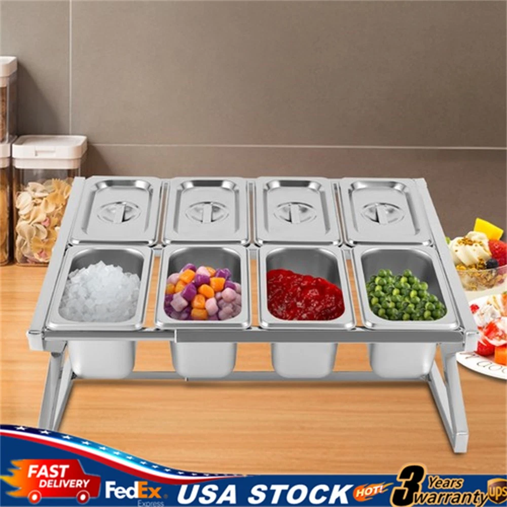 Pizza Topping Station, 8 Stainless Steel Seasoning Containers with Lids,