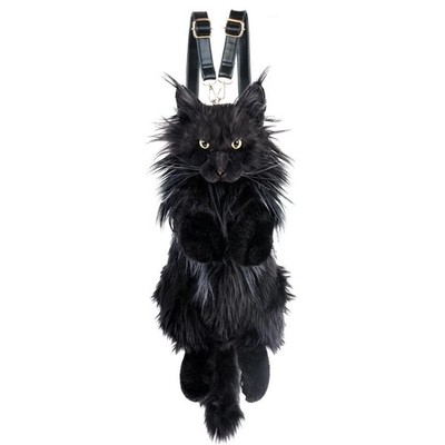 Chongker Cat Shaped Backpack Handcrafted Stuffed Animals Bag Black Cat Plus