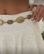 Women's Gold Chain Belt, Medallion Accent, Bohemian Western Adjustable Fashion