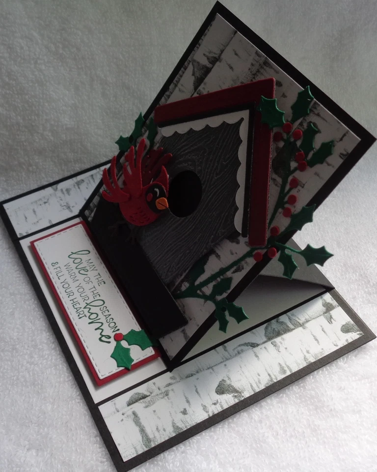 Kit de tarjetas de estampación Birdhouse precioso rojo cardenal pájaro VACACIONES acebo y bayas Foto 4 de 4