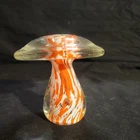 MCM Vintage 3.5” Hand Blown Glass Orange and White Mottled Mushroom Paperweight