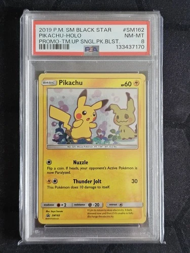 PSA 8 Pikachu SM162 Holo Black Star Promo Team Up Mimikyu 2019