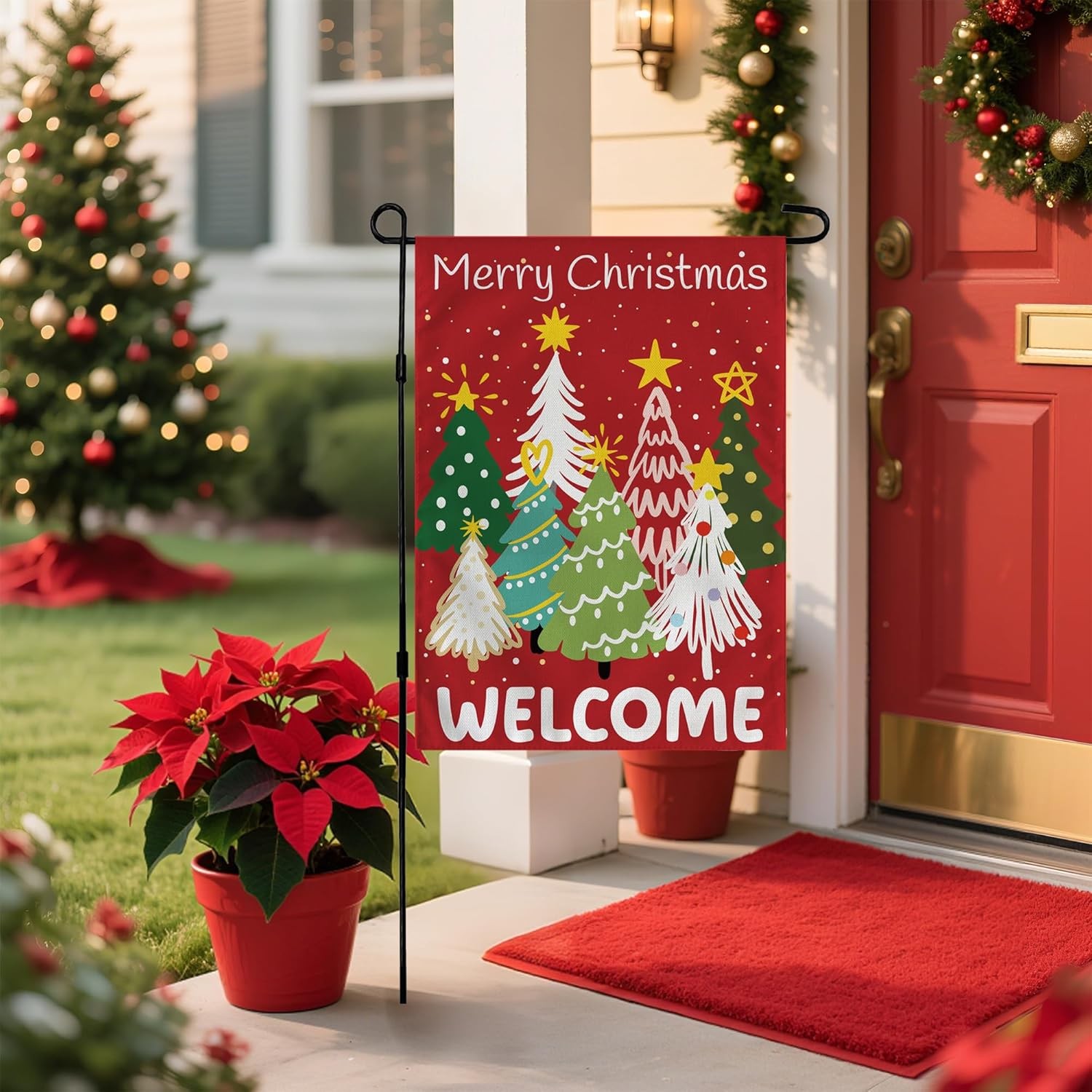 Christmas Decorations Outdoor - Xmas Tree Welcome Garden Flag | Christmas Party 