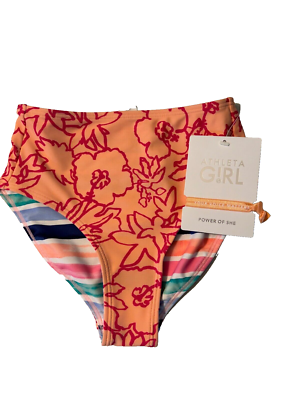 NWT*Athleta Girl Reversible Bikini Bottom** XS/ 6*Aqua Coral Pink Navy*High  Rise