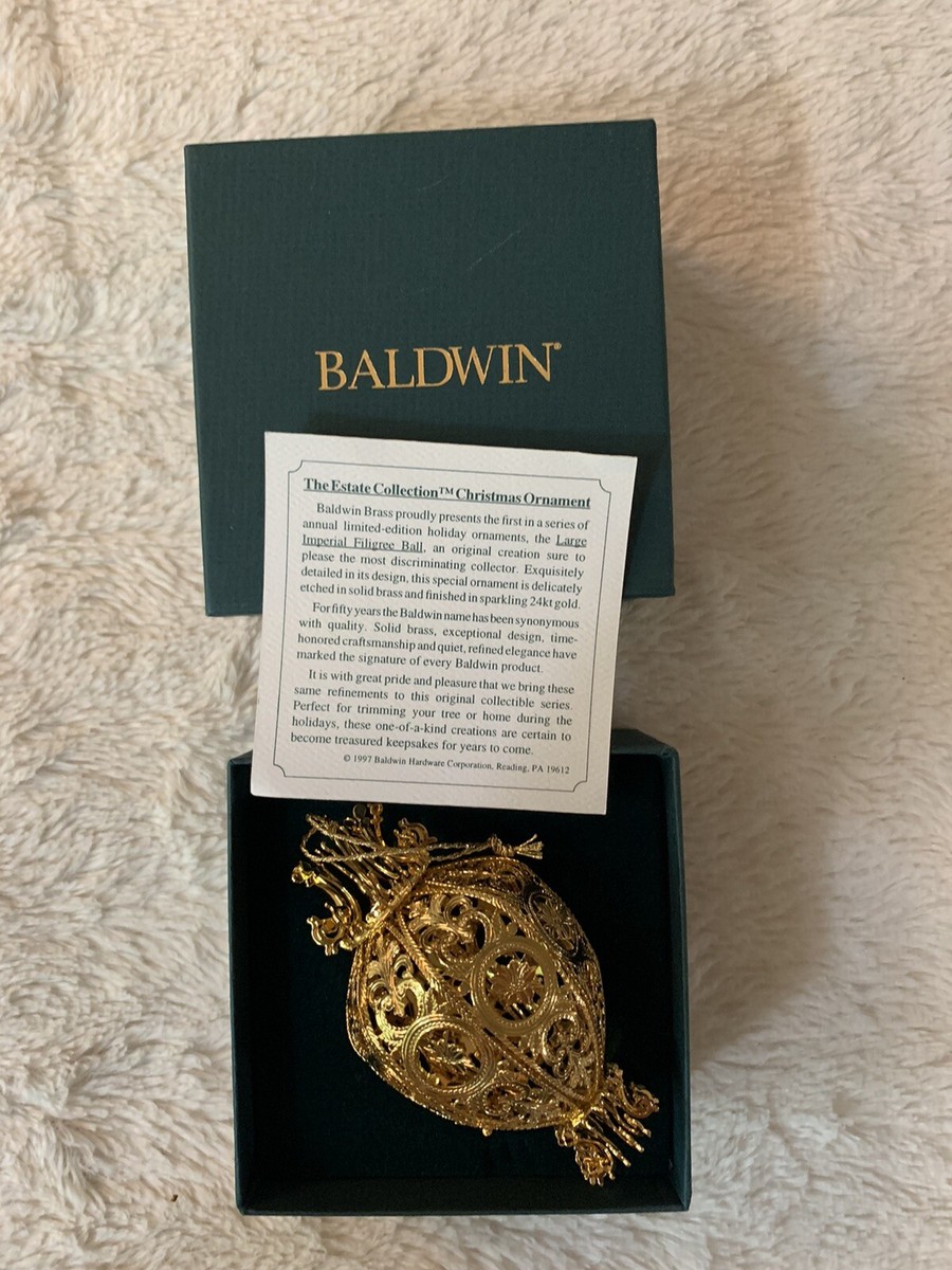NIB 1997 Baldwin Filigree Ornament - Solid Brass In 24kt Gold- 1st 