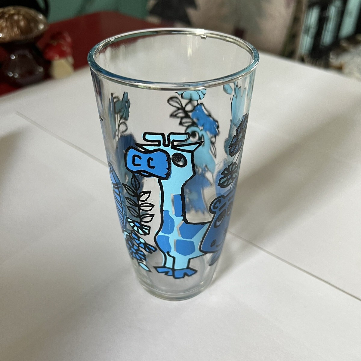 ヴィンテージクリーム瓶3個レトロアニマル·͜· ♡ VTG Sour cream 1 Pint Glass Midcentury Blue Zoo Animals 60s