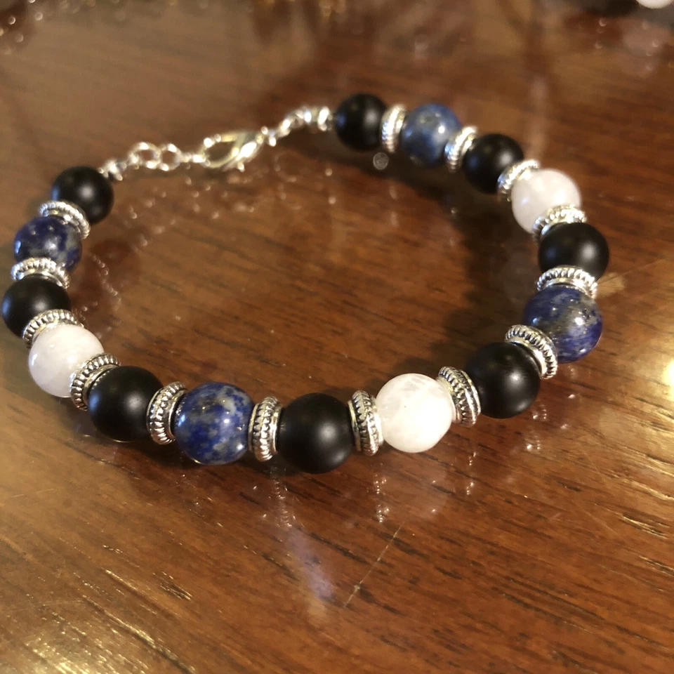 Natural stone Moonstone, lapis lazuli crystal beaded bracelet. - Image 4 of 4