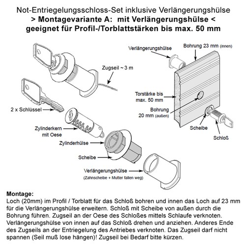 Notentriegelung mit Schloss für Hörmann Liftmaster Garagentor Antrieb Tor Funk - Bild 9 von 19