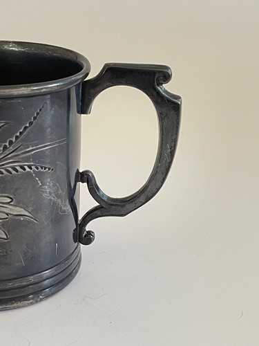 Antique Christening Baby Child Cup w Floral Engraving Silverplate / Victorian - Picture 3 of 7